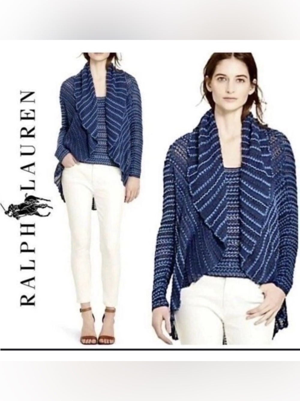 Lauren Ralph Lauren Open Cardigan Linen Cape Style Collar Dolman Sleeve Size Med